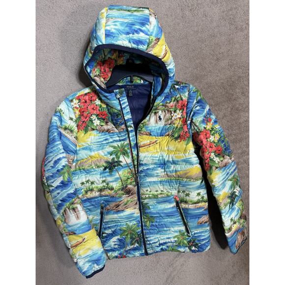 POLO RALPH LAUREN Boys/Youth Size L (14/16)Hawaiian Print Down Jacket Coat MINT - Picture 1 of 9